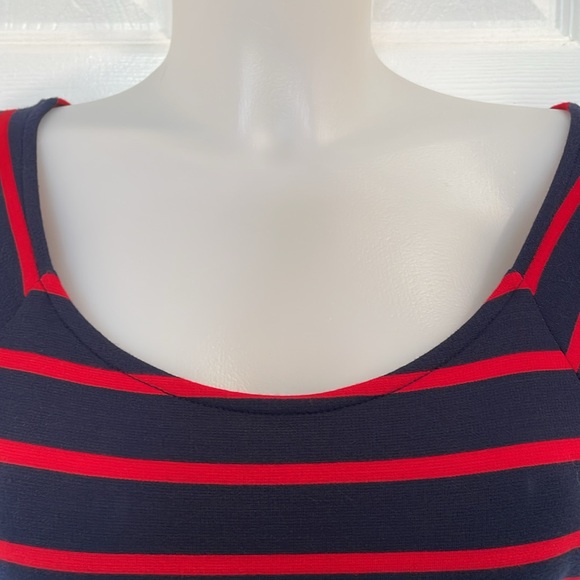 MARKET&SPRUCE WRAP BACK DRESS RED/NAVY BLUE STRIPED CAP SLEEVE SIZE MED PETITE - Picture 4 of 10